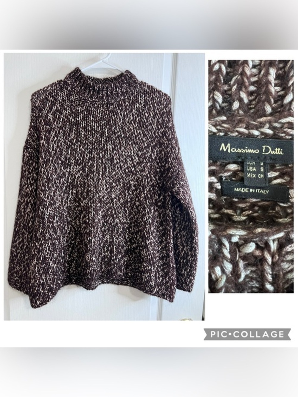 Massimo Dutti Marled Brown and Cream Turtleneck Sweater size S